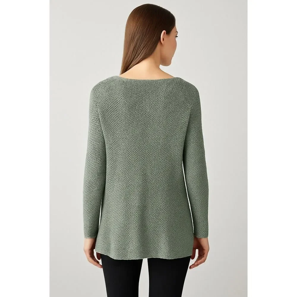 Peruvian Connection Sage Green Knit V-Neck Tunic Sweater M 100% Pima Cotton - Picture 2 of 14